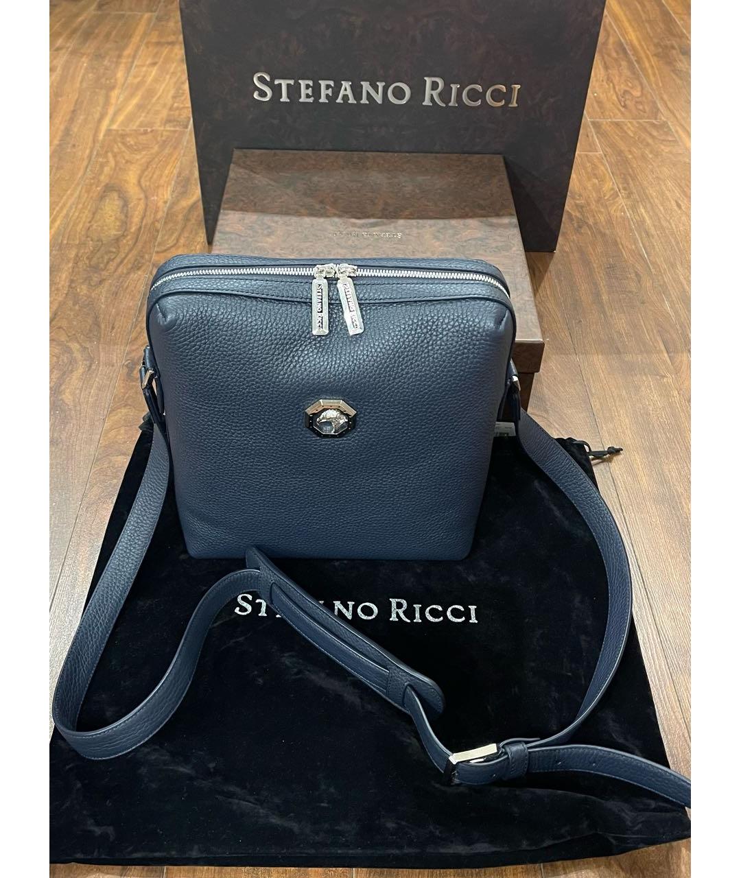 STEFANO RICCI Синяя кожаная сумка на плечо, фото 9