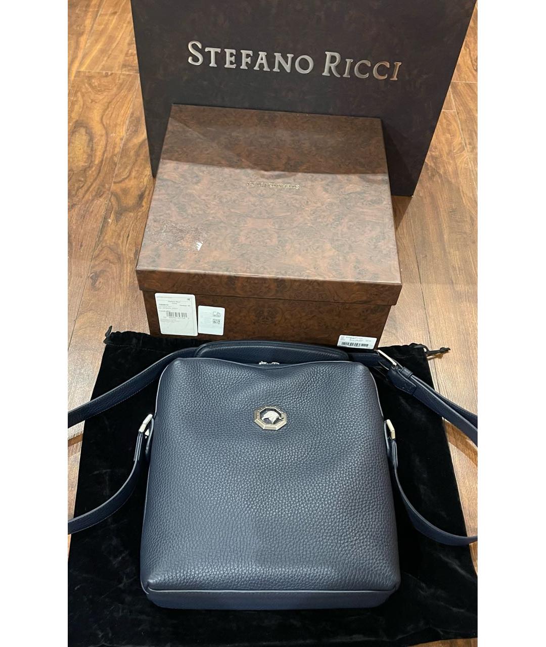 STEFANO RICCI Синяя кожаная сумка на плечо, фото 2
