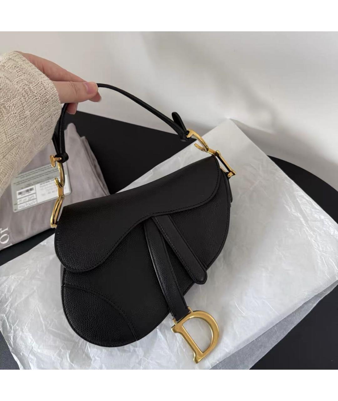 CHRISTIAN DIOR Черная кожаная сумка с короткими ручками, фото 9