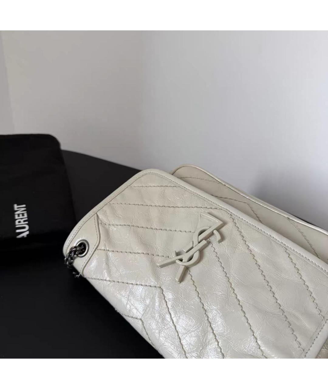 SAINT LAURENT Белая кожаная сумка через плечо, фото 7