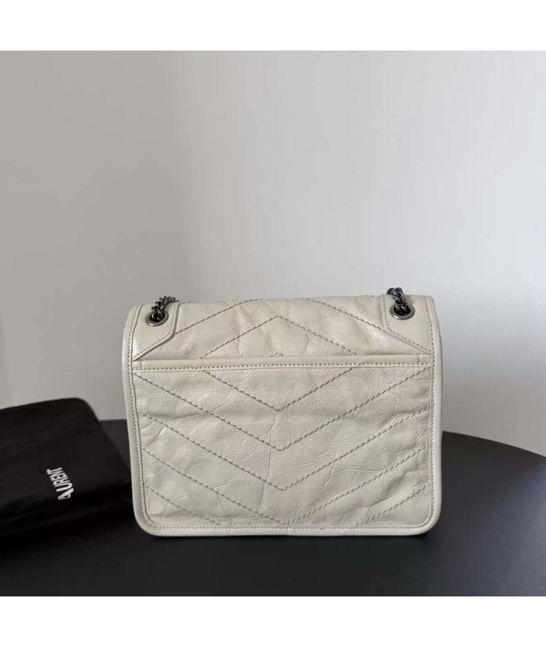 SAINT LAURENT Белая кожаная сумка через плечо, фото 2