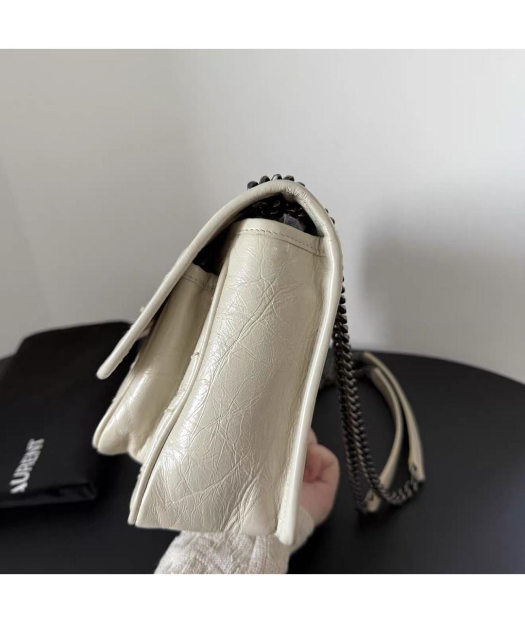 SAINT LAURENT Белая кожаная сумка через плечо, фото 3