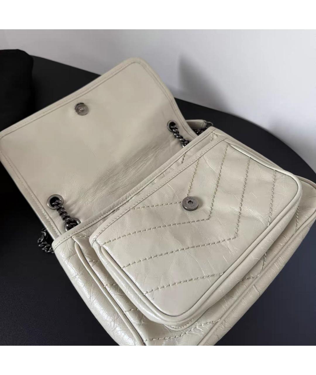 SAINT LAURENT Белая кожаная сумка через плечо, фото 5