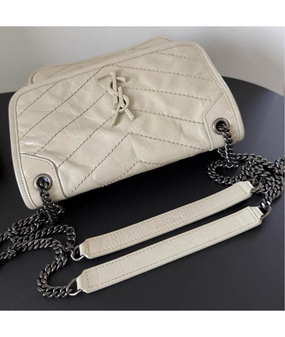 SAINT LAURENT Белая кожаная сумка через плечо, фото 8