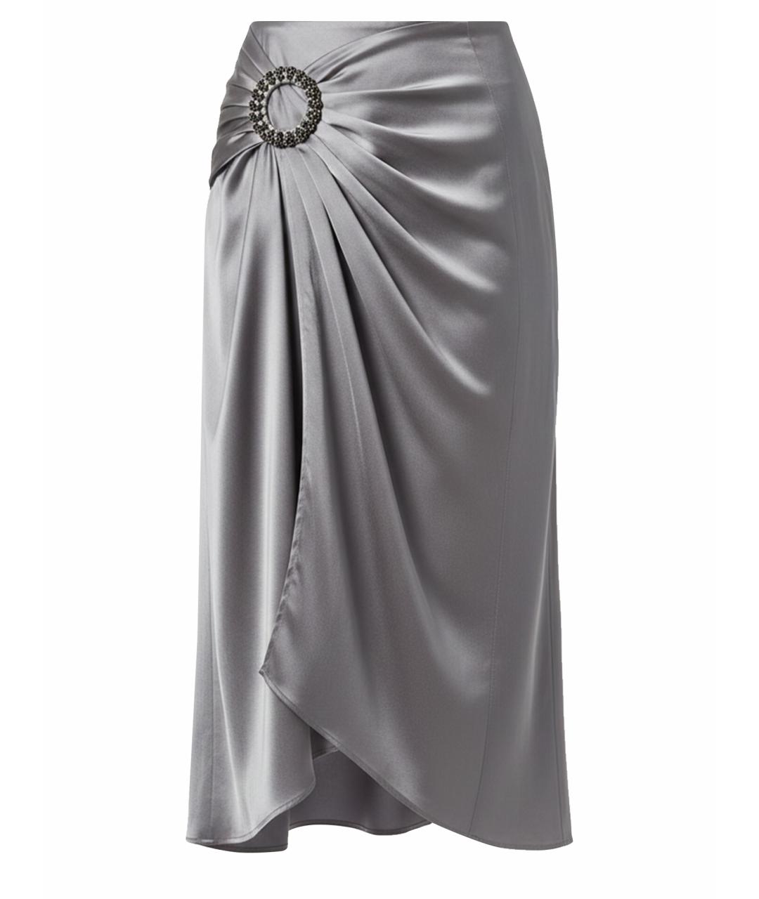 ROBERTO CAVALLI Серебряная шелковая юбка миди, фото 1
