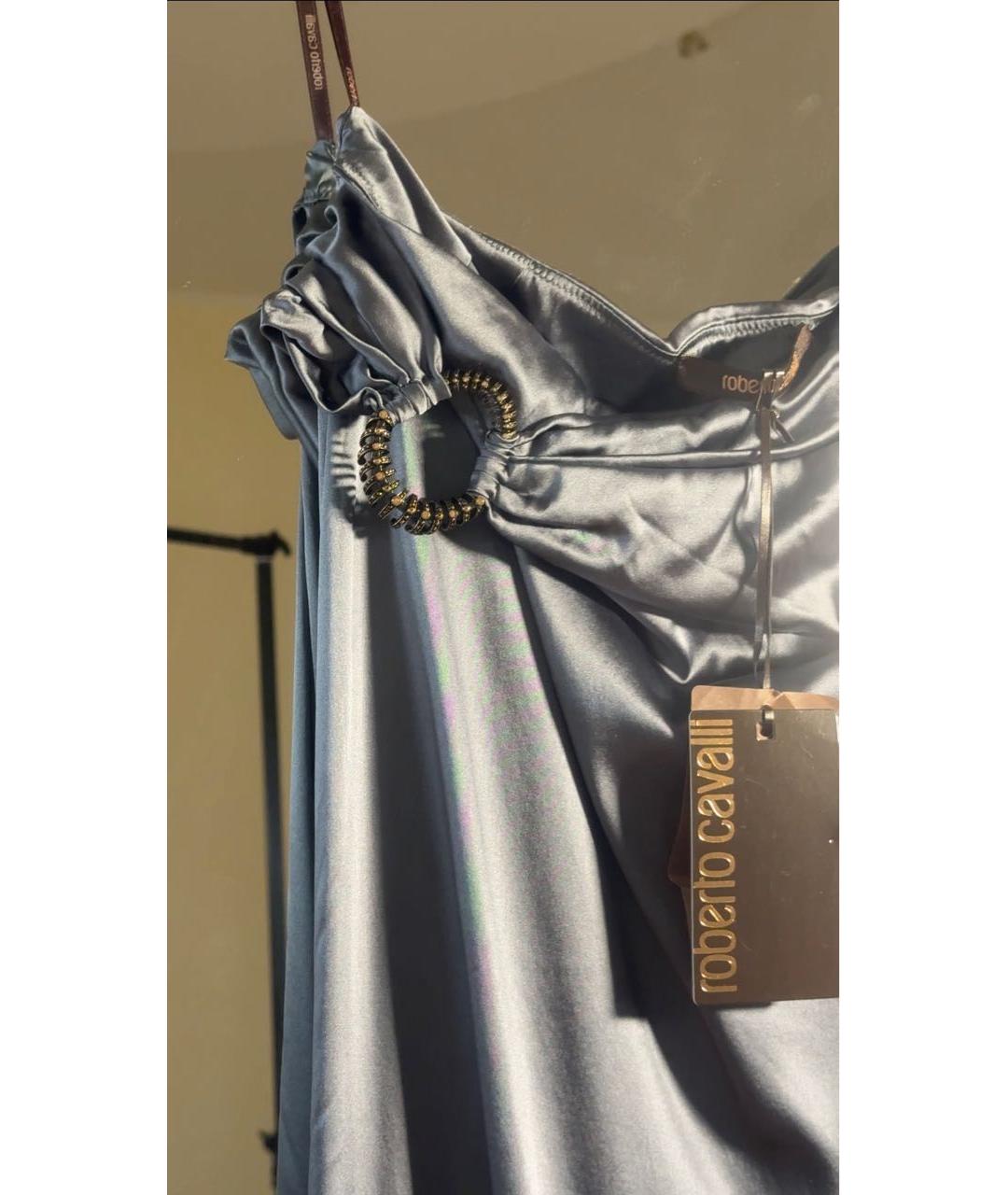 ROBERTO CAVALLI Серебряная шелковая юбка миди, фото 4