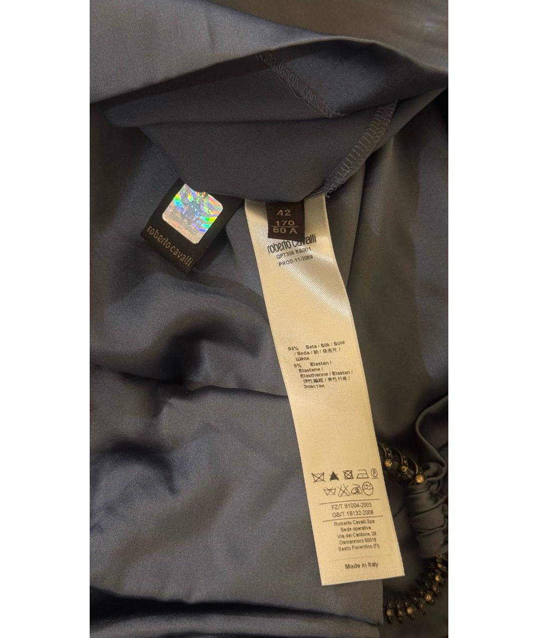 ROBERTO CAVALLI Серебряная шелковая юбка миди, фото 3