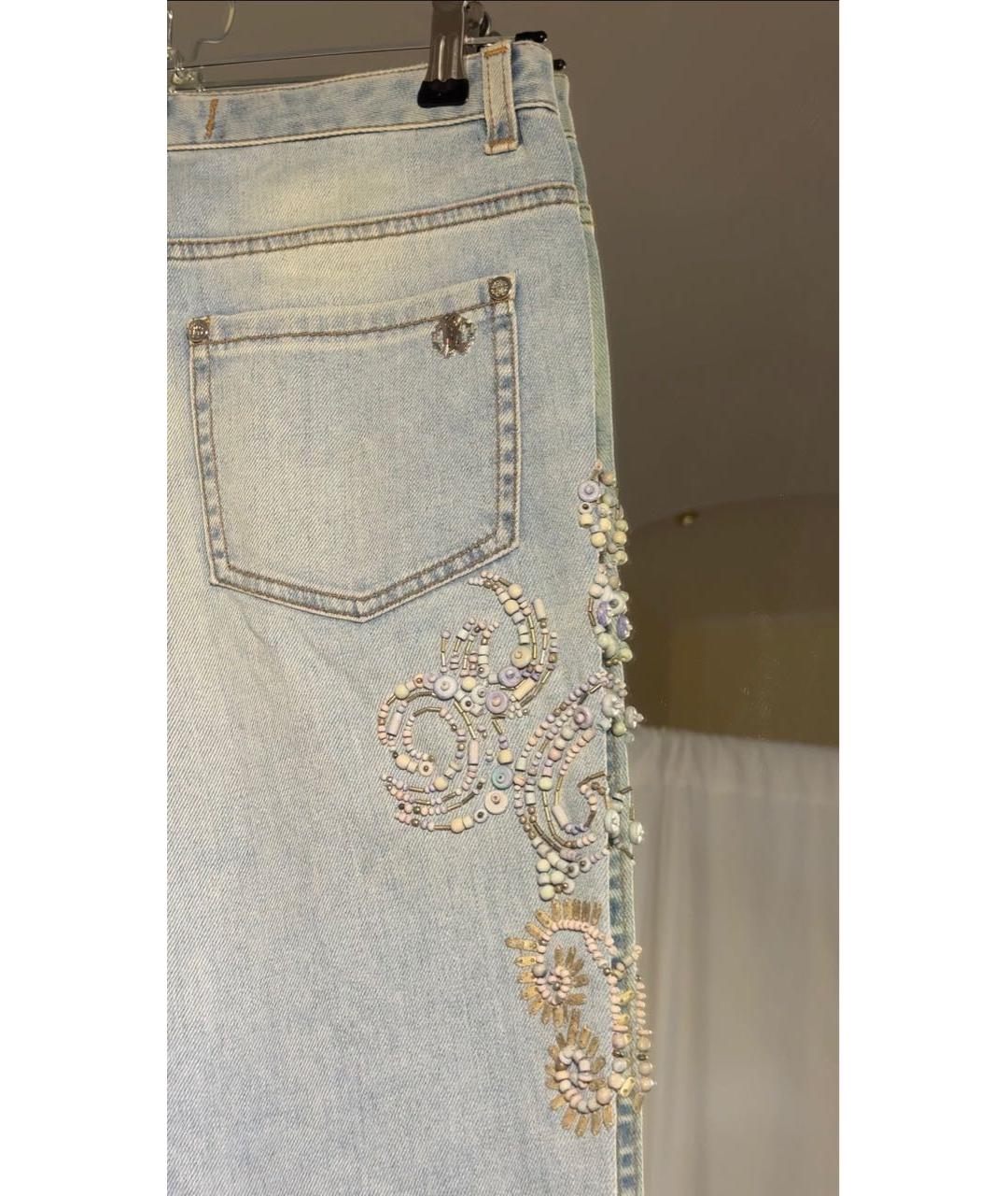 ROBERTO CAVALLI Голубые хлопковые джинсы клеш, фото 7