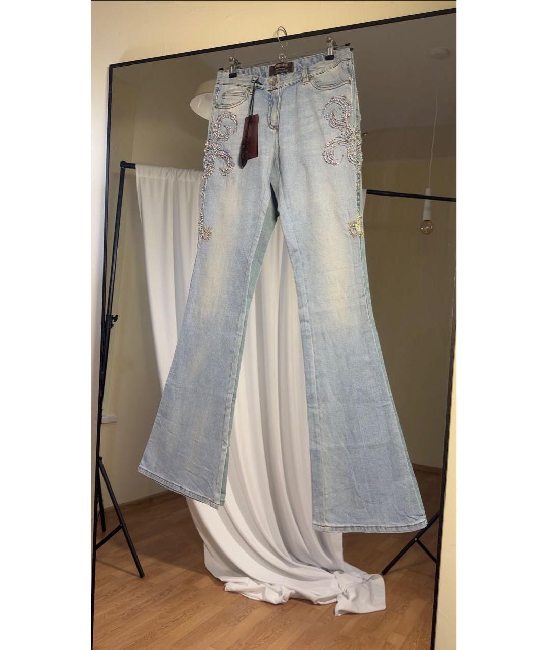 ROBERTO CAVALLI Голубые хлопковые джинсы клеш, фото 9
