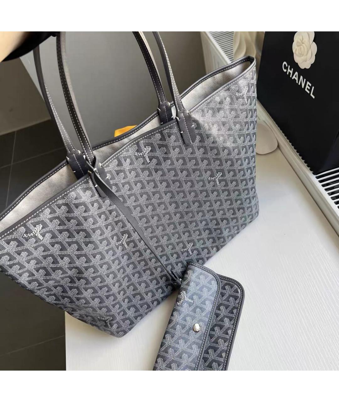 GOYARD Антрацитовая кожаная сумка тоут, фото 2