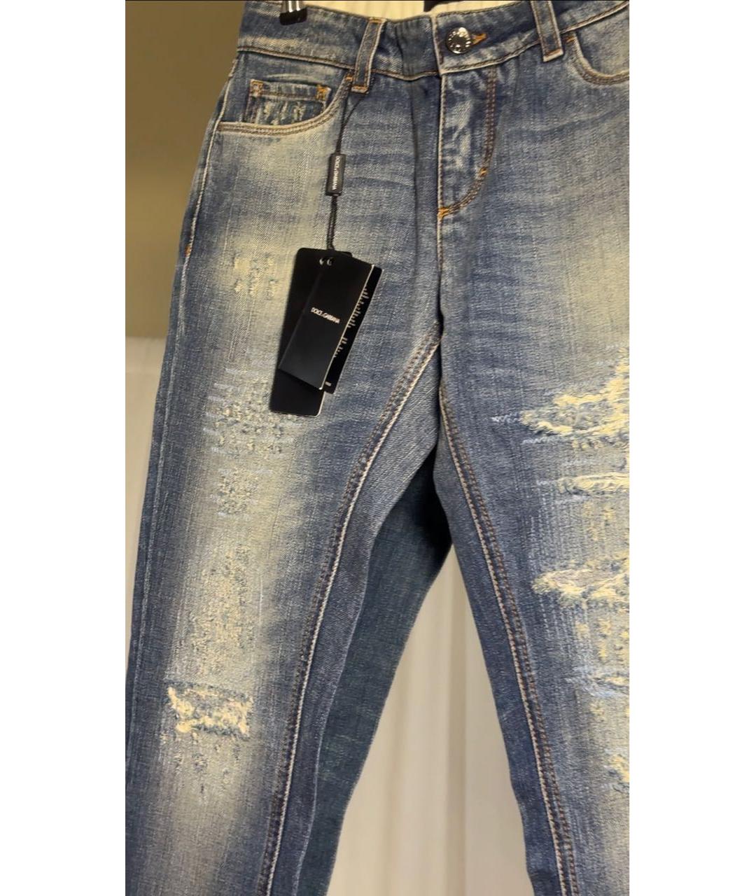 DOLCE&GABBANA Голубые хлопковые джинсы слим, фото 4