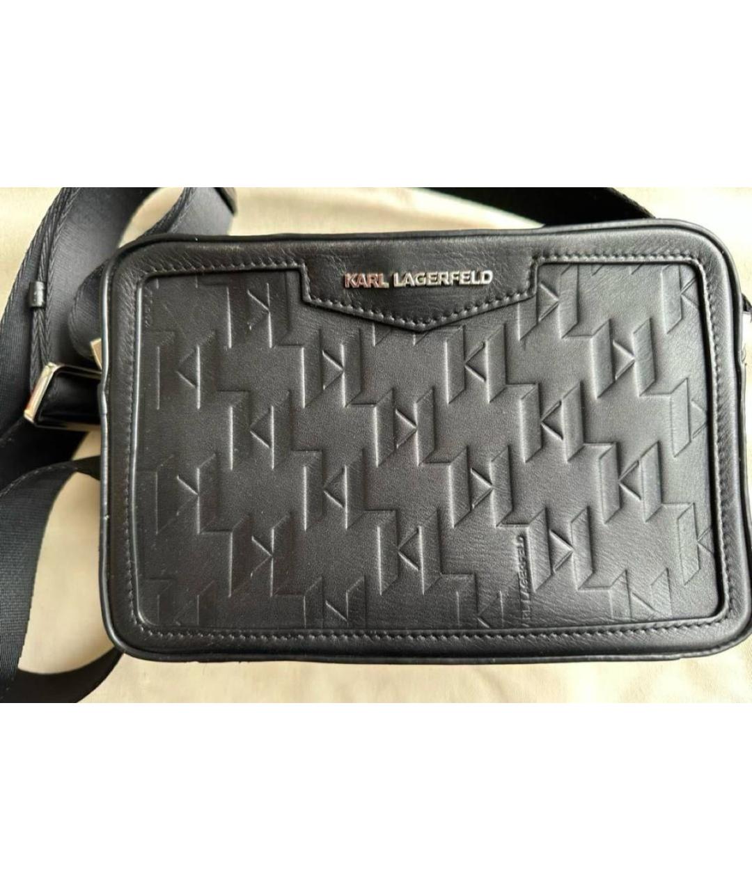 KARL LAGERFELD Черная кожаная сумка на плечо, фото 2