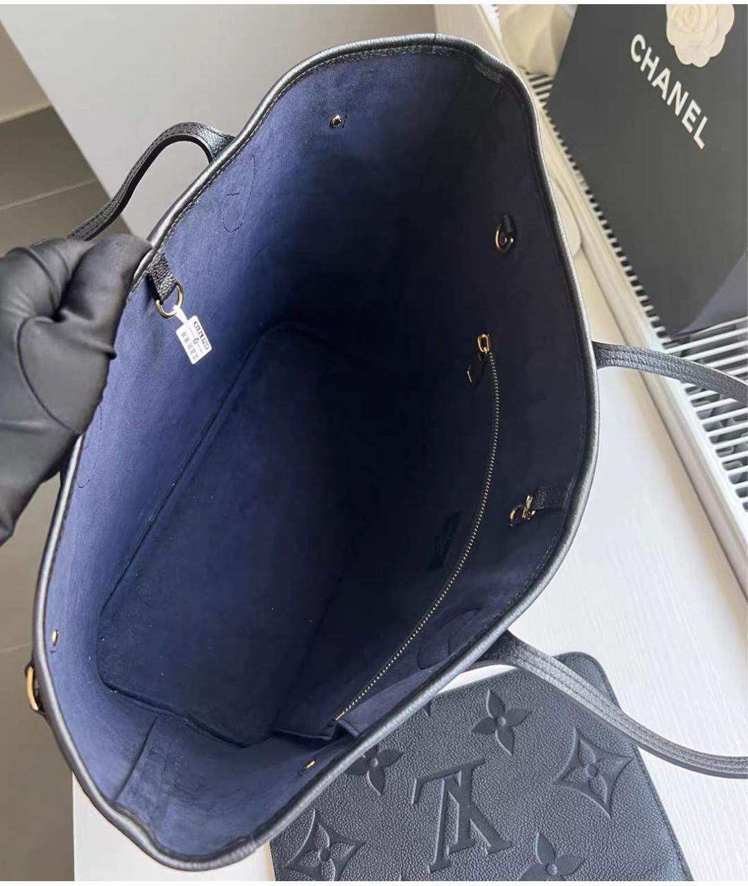 LOUIS VUITTON Черная кожаная сумка тоут, фото 7