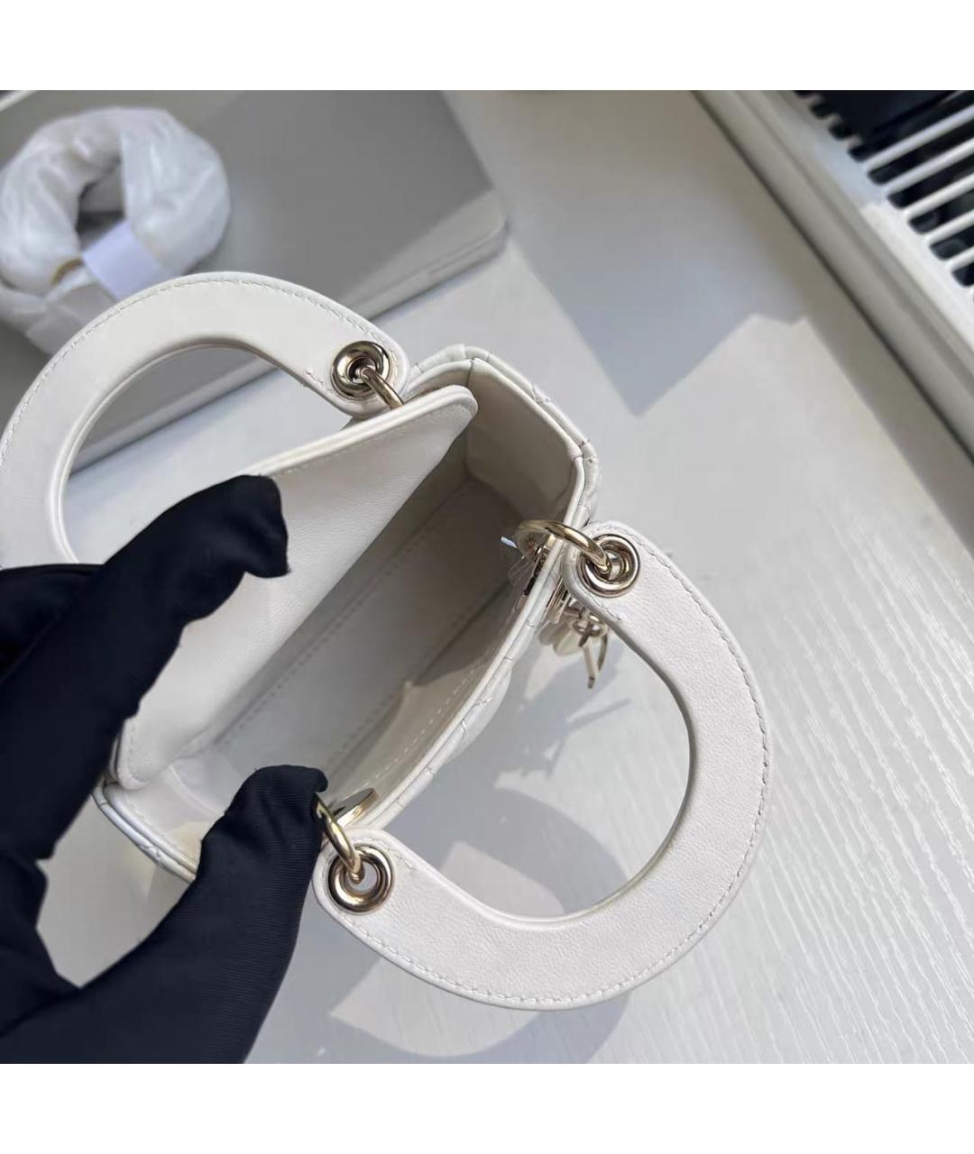 CHRISTIAN DIOR Белая кожаная сумка с короткими ручками, фото 7