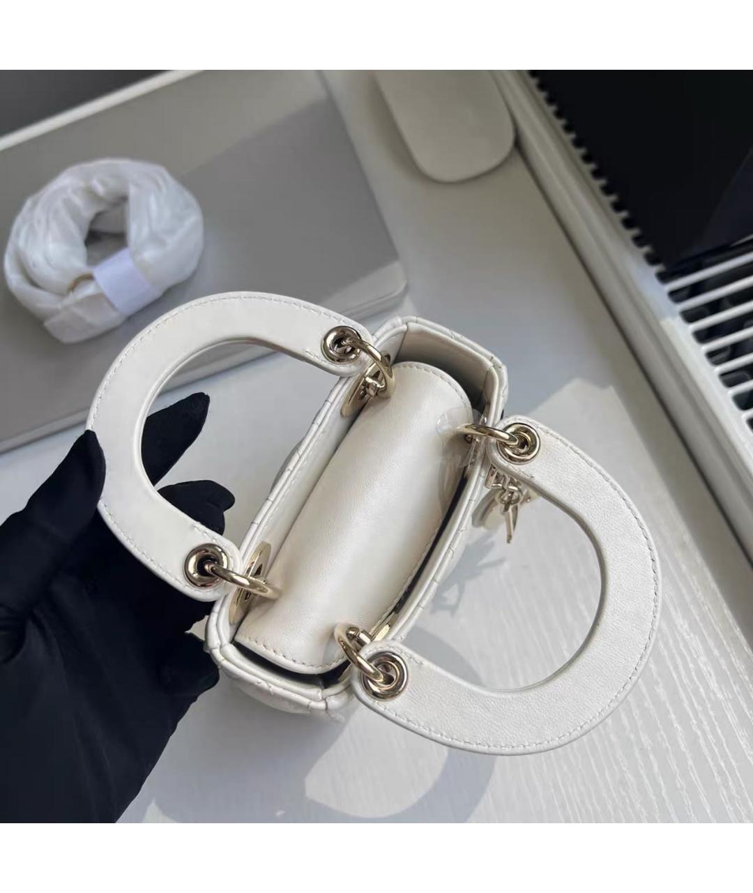 CHRISTIAN DIOR Белая кожаная сумка с короткими ручками, фото 6