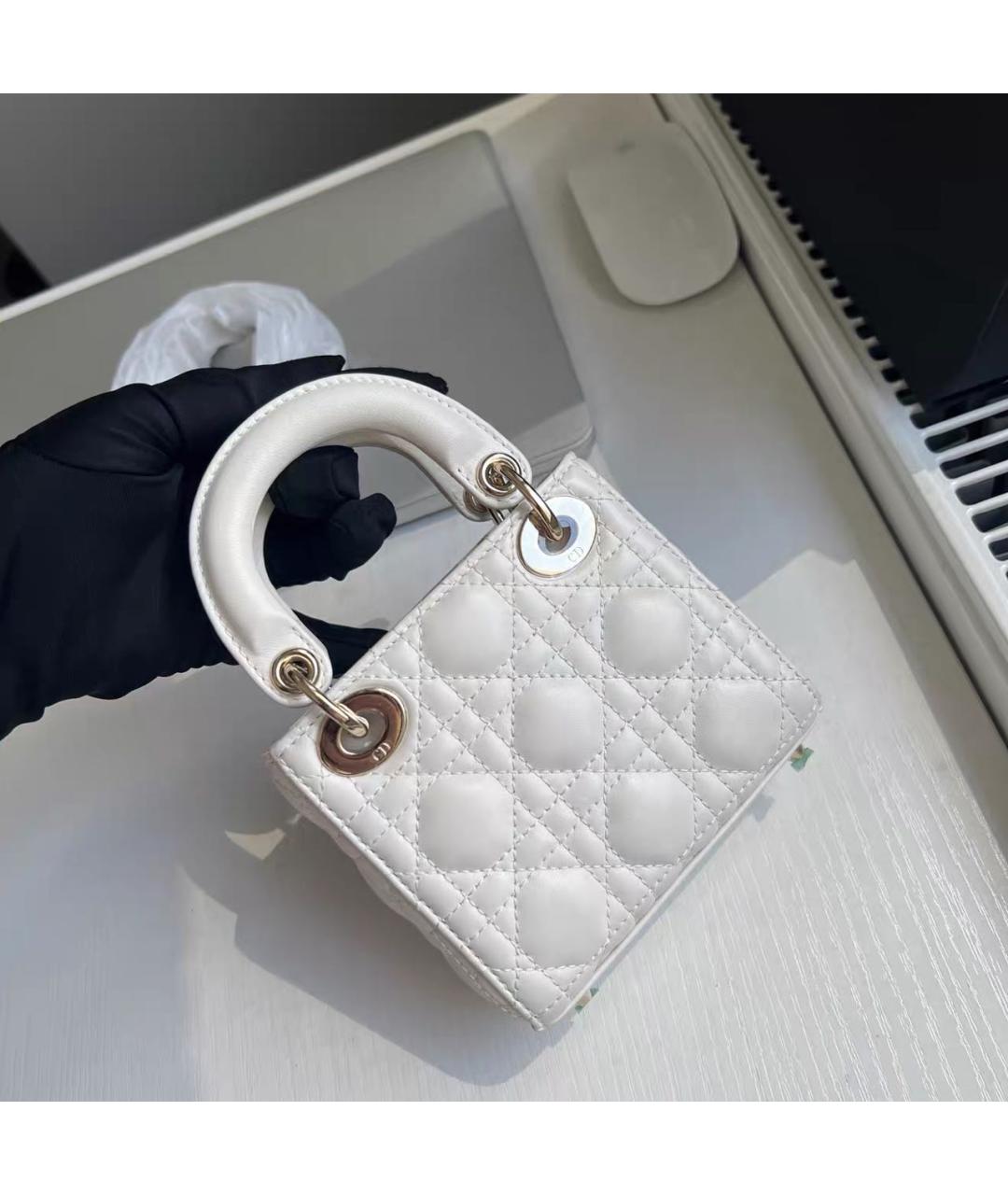 CHRISTIAN DIOR Белая кожаная сумка с короткими ручками, фото 2