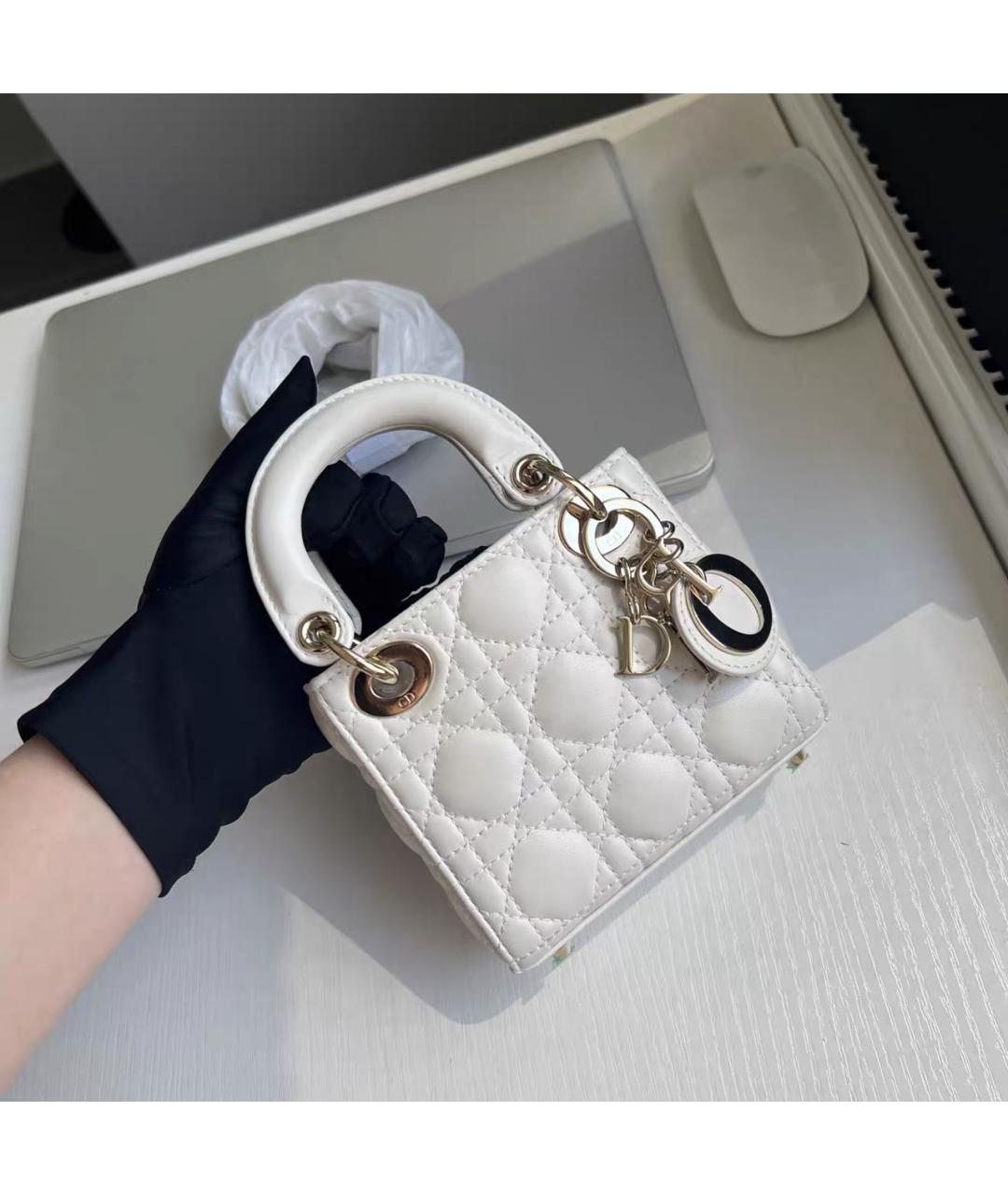 CHRISTIAN DIOR Белая кожаная сумка с короткими ручками, фото 8