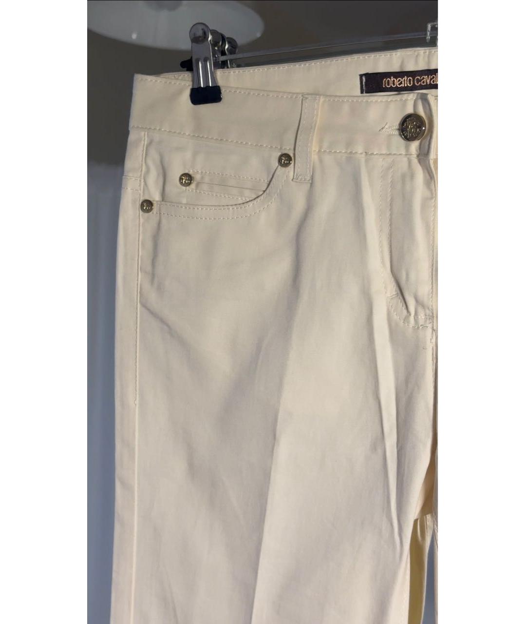 ROBERTO CAVALLI Белые хлопко-эластановые прямые брюки, фото 7