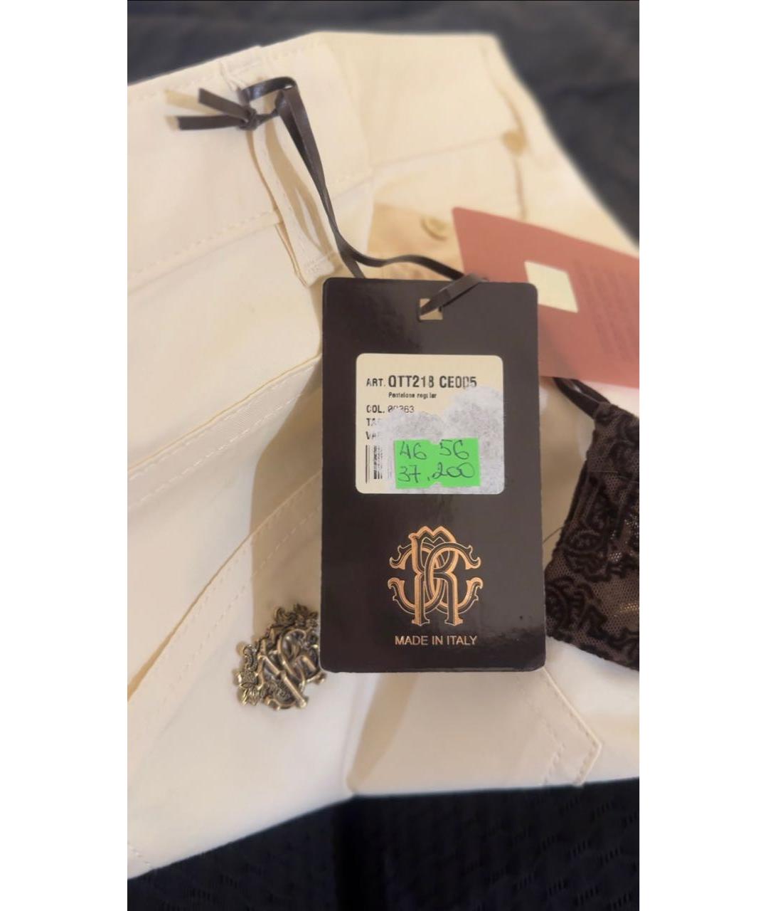 ROBERTO CAVALLI Белые хлопко-эластановые прямые брюки, фото 8