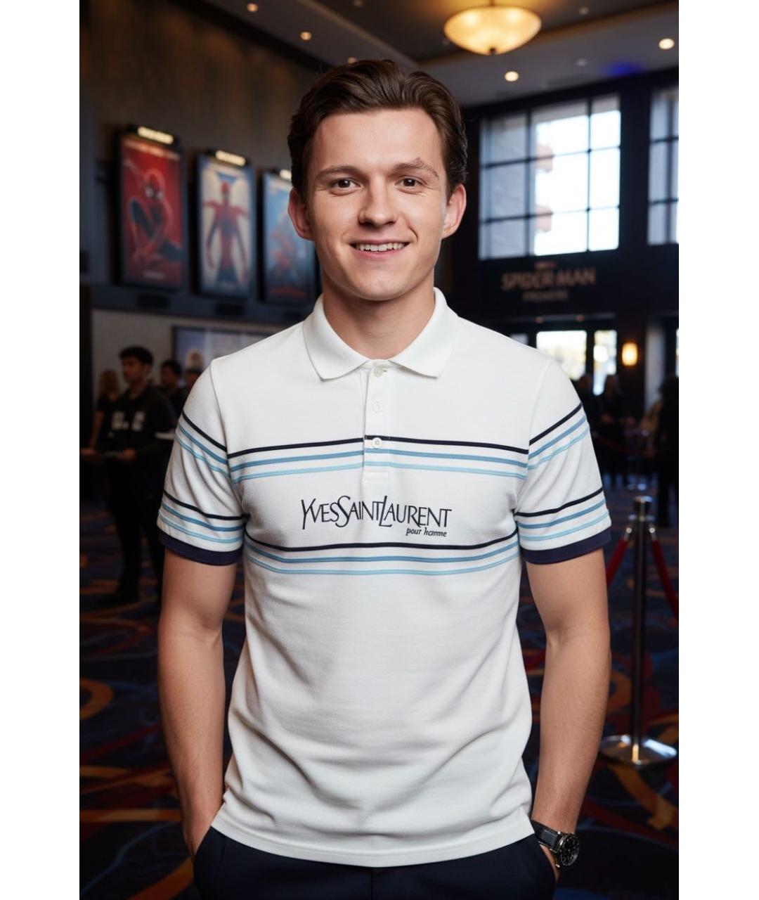 SAINT LAURENT Белое хлопковое поло с коротким рукавом, фото 8