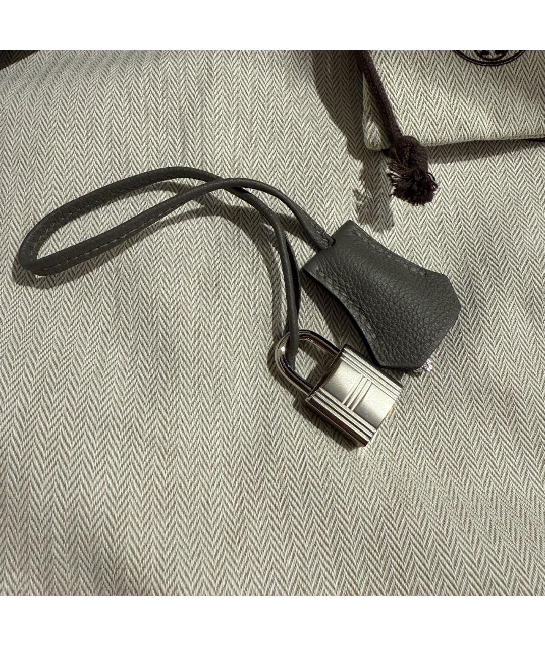 HERMES Серая кожаная сумка с короткими ручками, фото 6