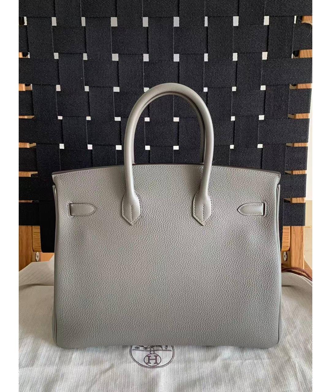 HERMES Серая кожаная сумка с короткими ручками, фото 2
