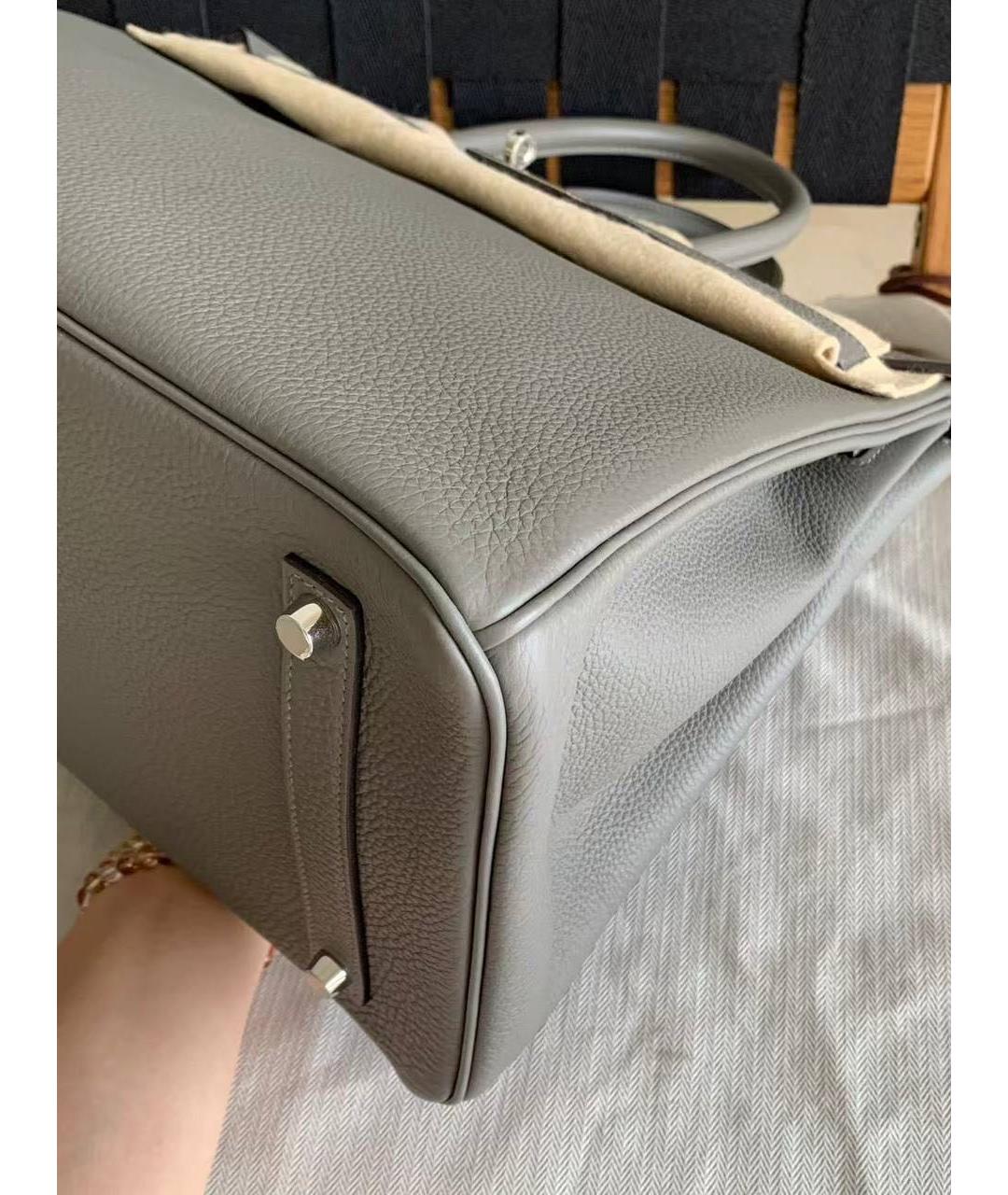 HERMES Серая кожаная сумка с короткими ручками, фото 5