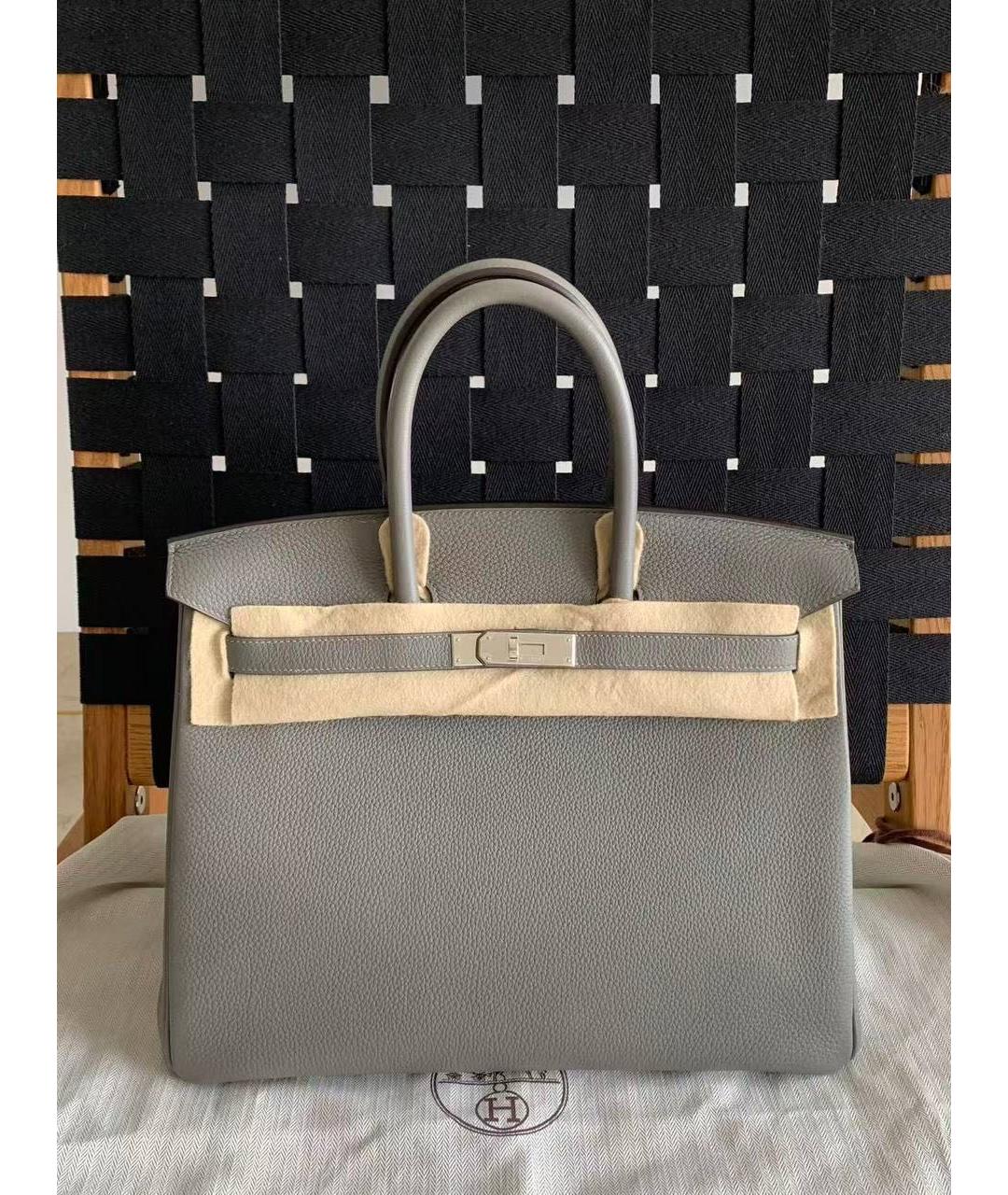 HERMES Серая кожаная сумка с короткими ручками, фото 7