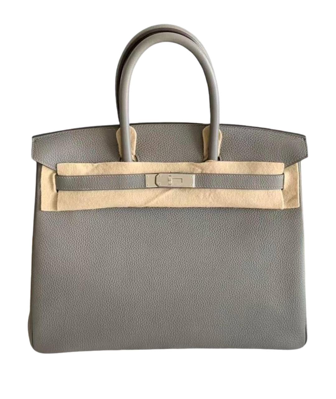 HERMES Серая кожаная сумка с короткими ручками, фото 1