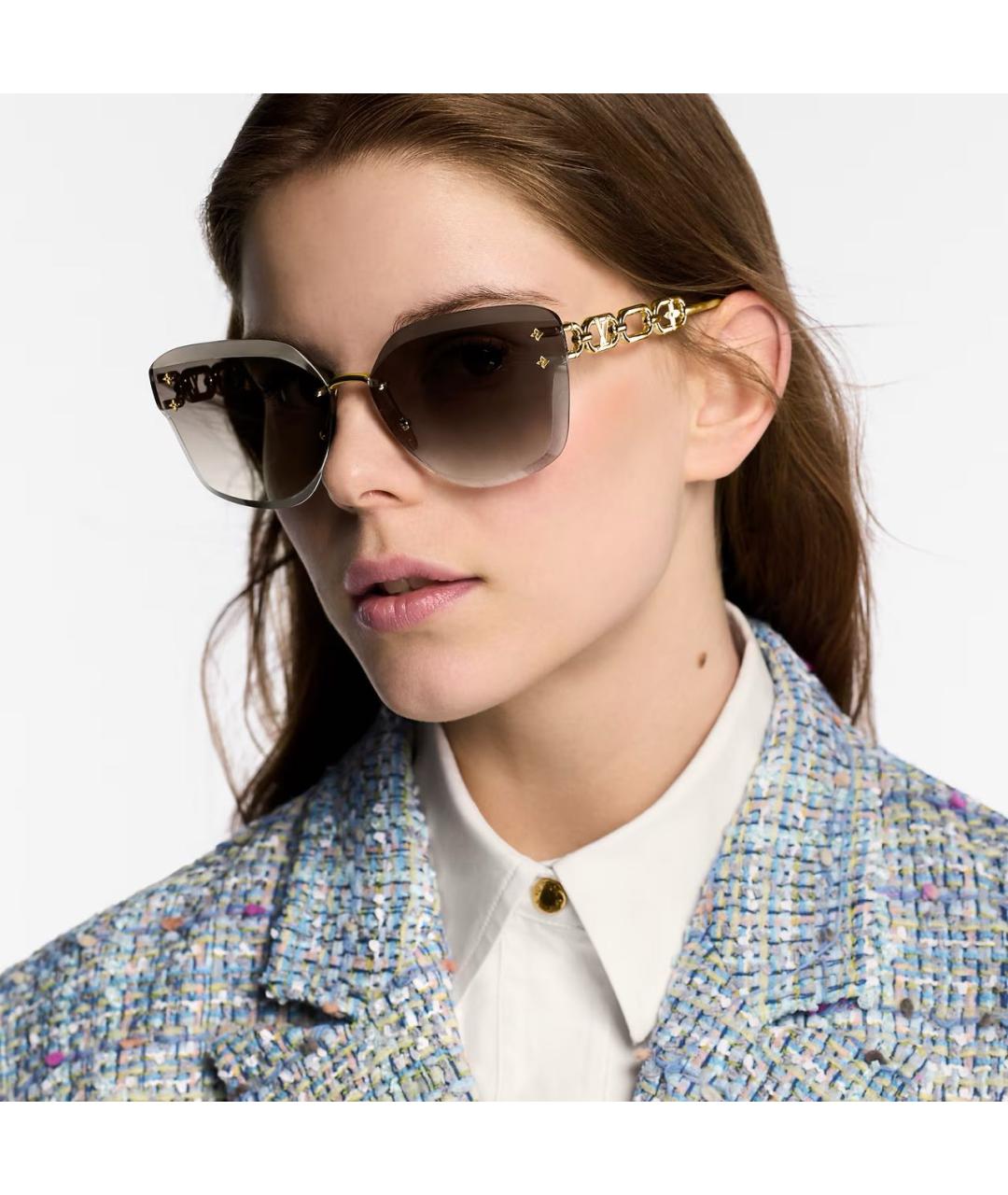 LOUIS VUITTON Золотые металлические солнцезащитные очки, фото 4