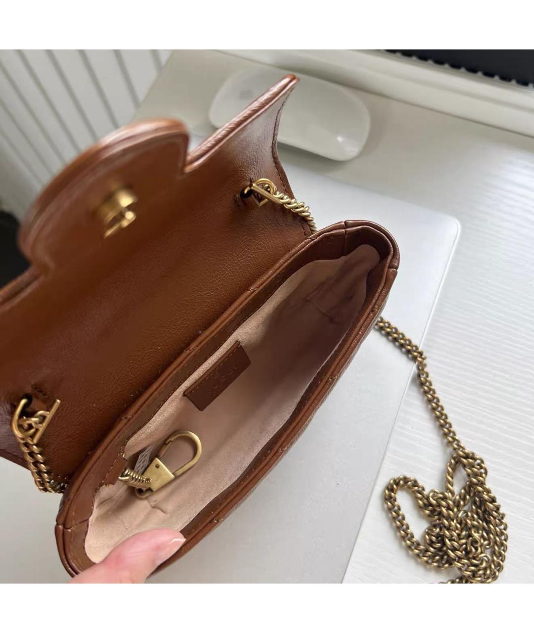 GUCCI Коричневая кожаная сумка через плечо, фото 6