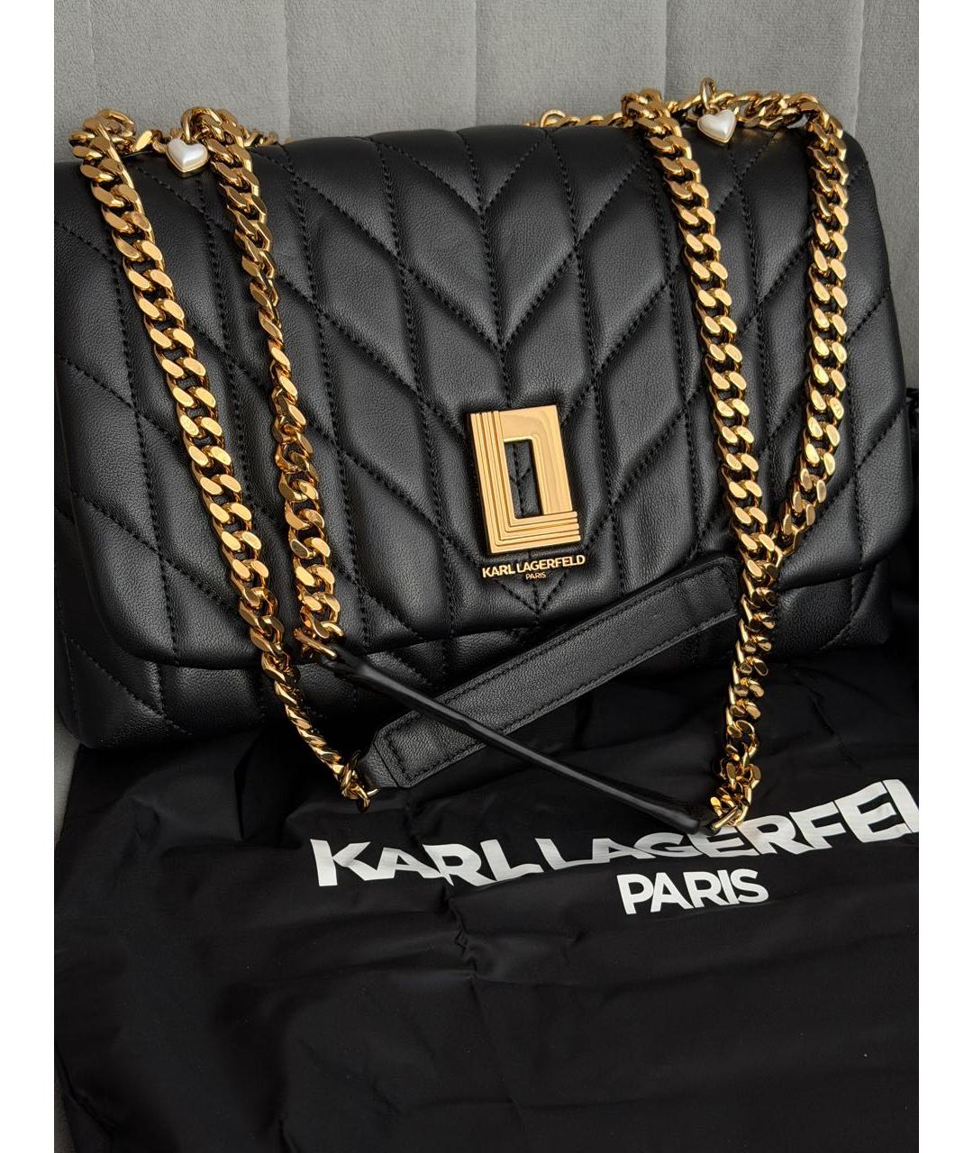 KARL LAGERFELD Черная кожаная сумка через плечо, фото 5