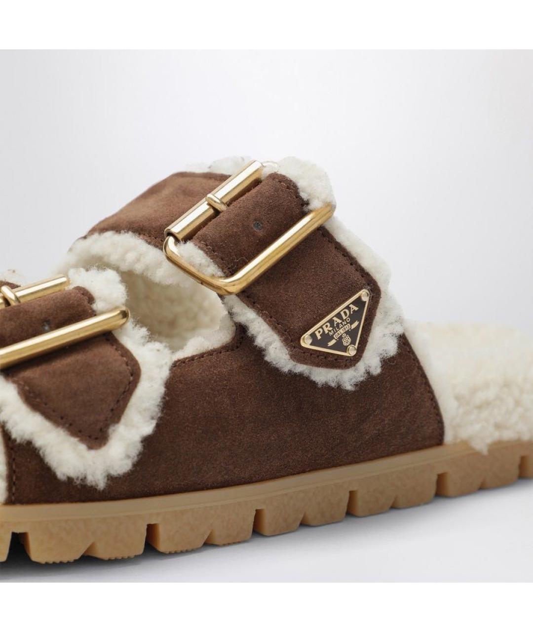 PRADA Коричневые замшевые шлепанцы, фото 4