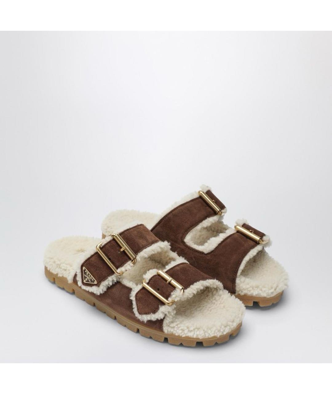 PRADA Коричневые замшевые шлепанцы, фото 2