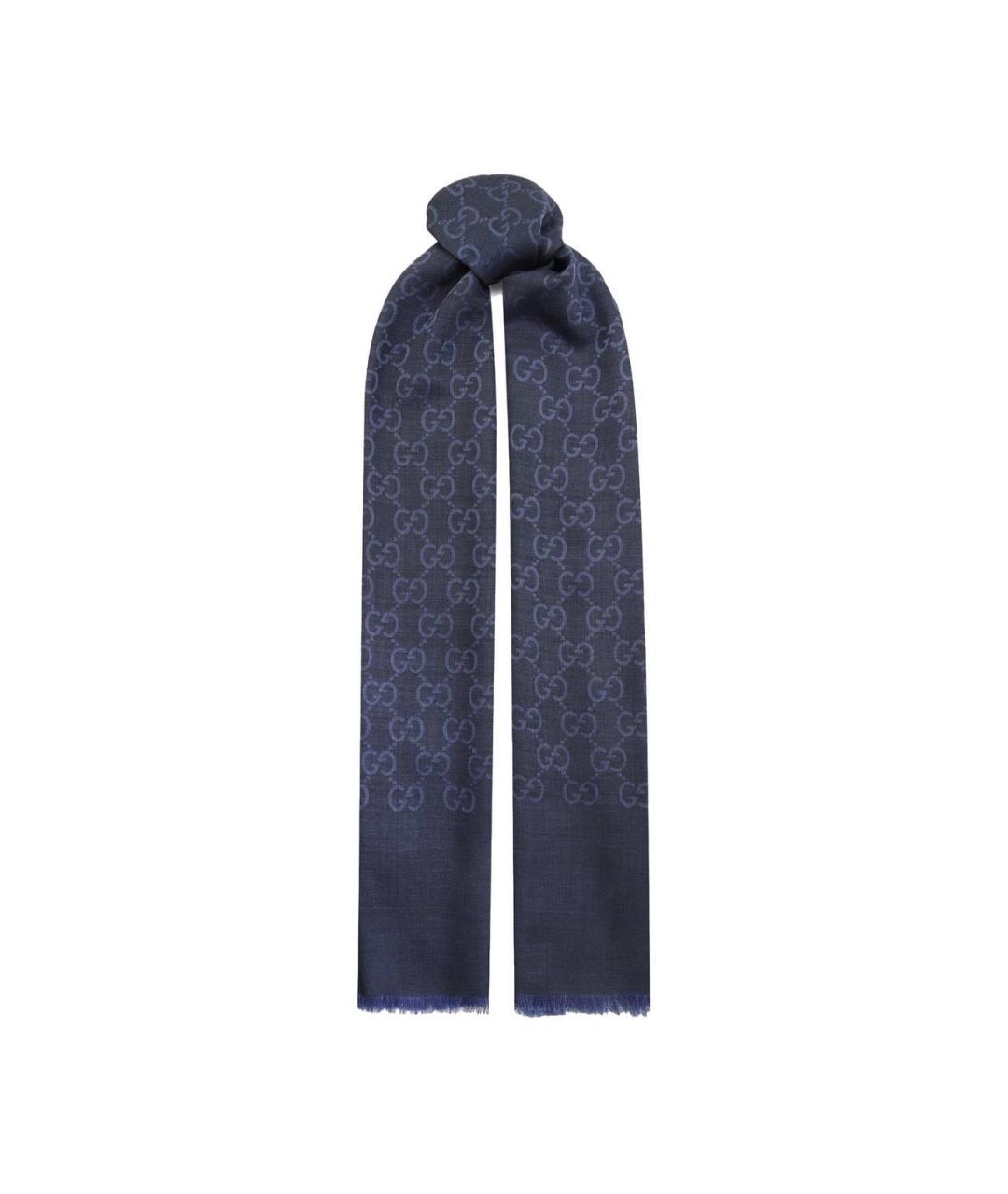 GUCCI Темно-синий шерстяной шарф, фото 4