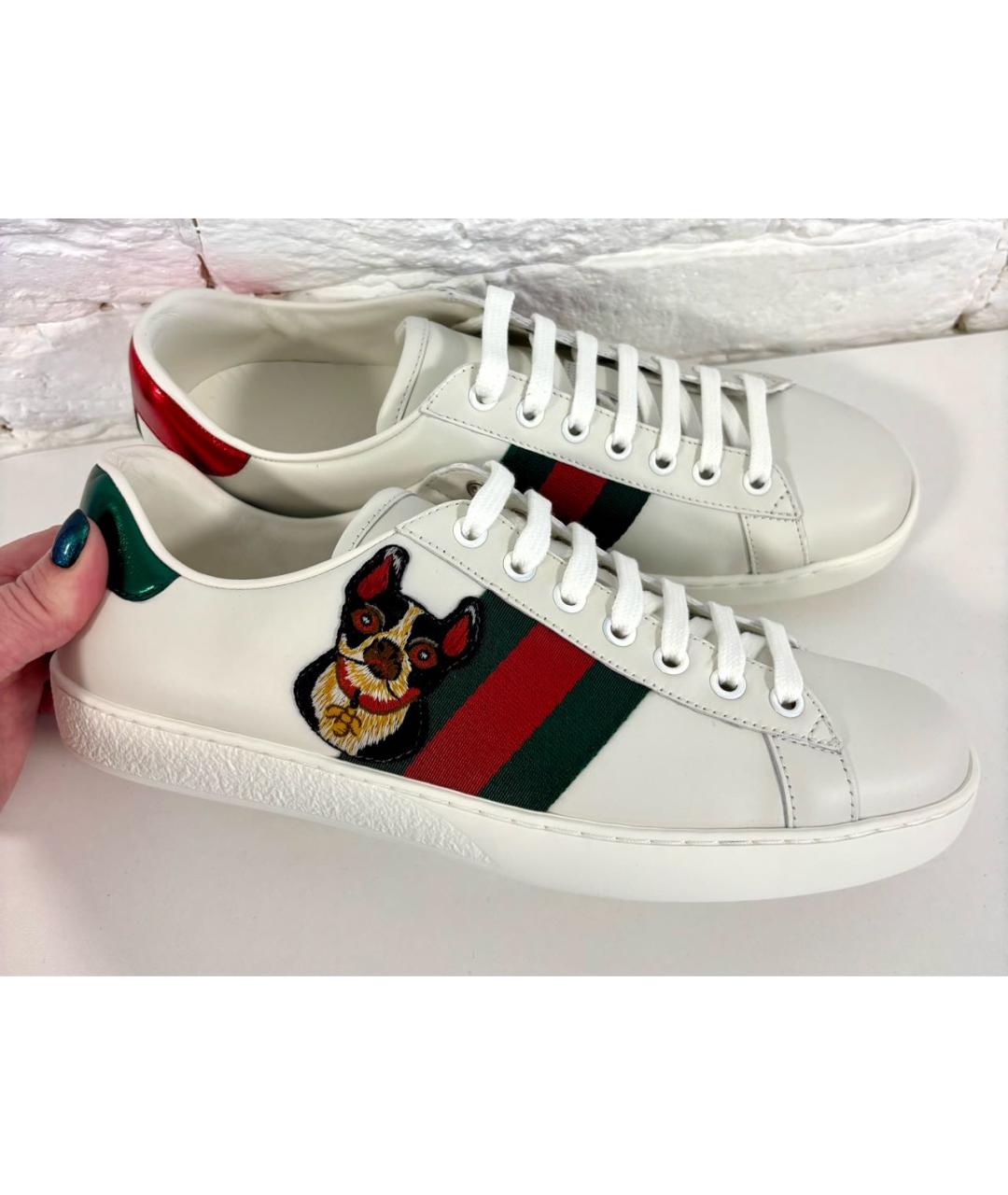 GUCCI Белые кожаные кеды, фото 8