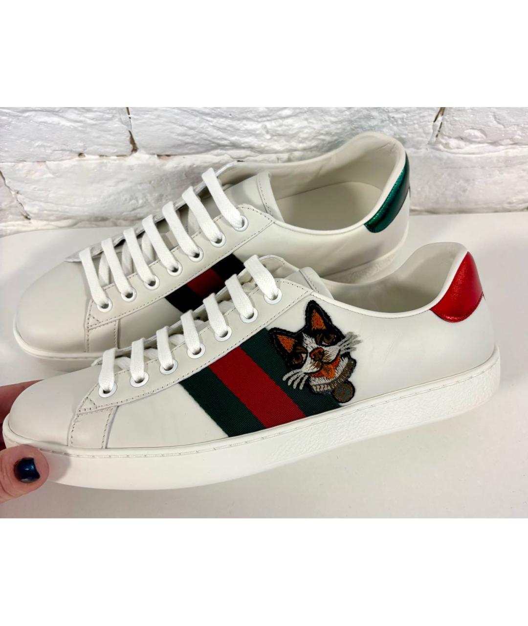 GUCCI Белые кожаные кеды, фото 5