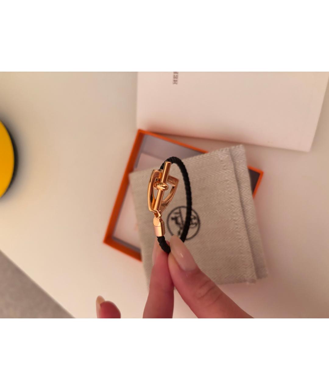 HERMES Черный кожаный браслет, фото 3