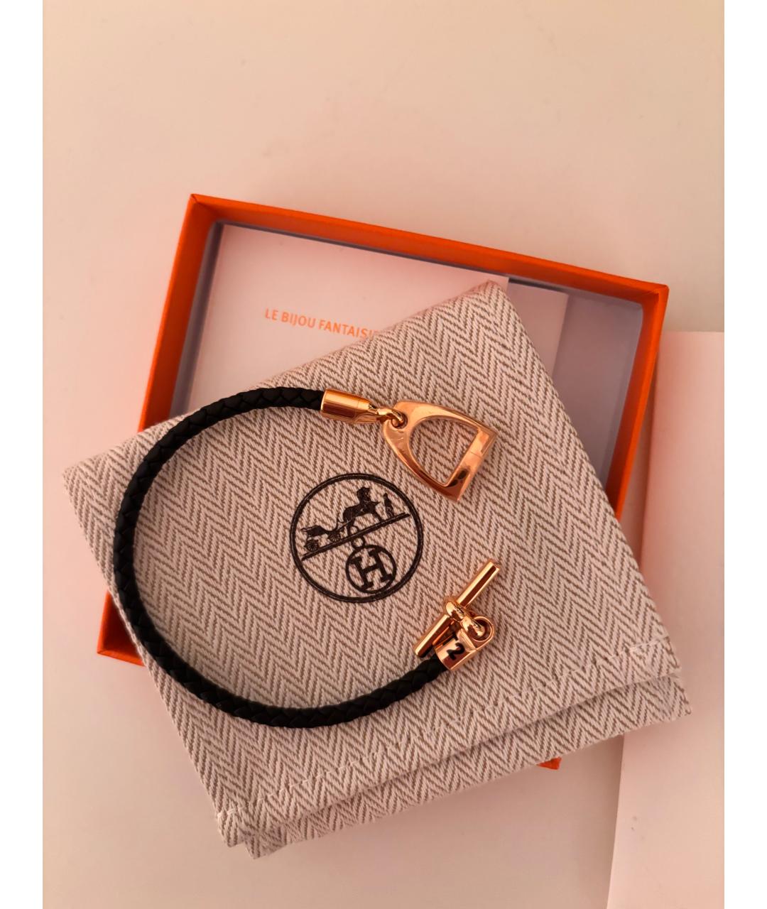 HERMES Черный кожаный браслет, фото 2