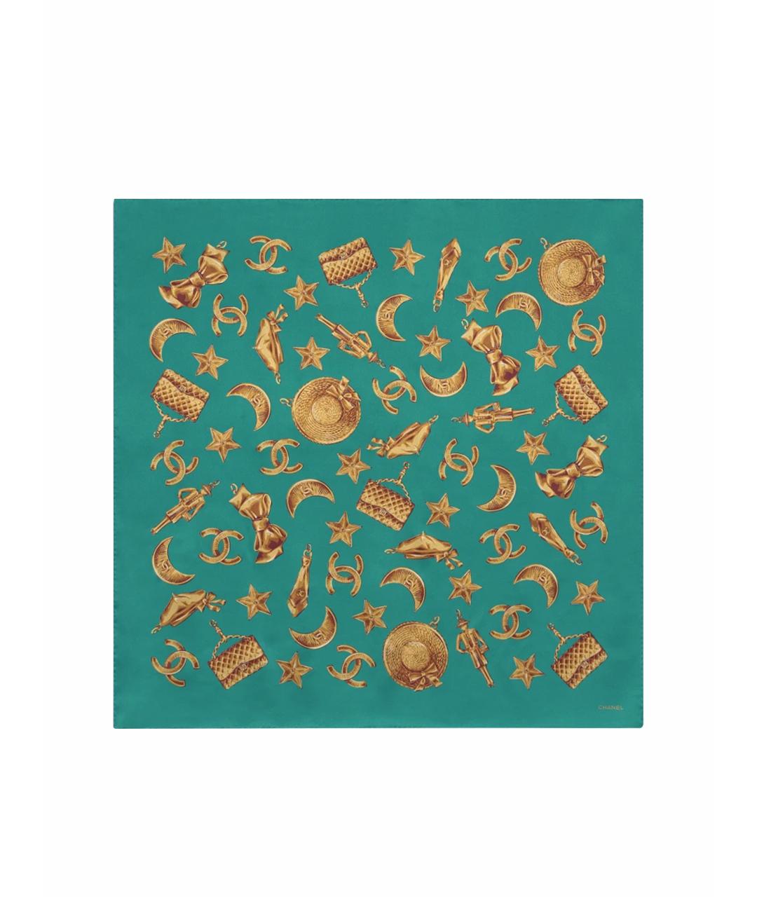 CHANEL Зеленый шелковый платок, фото 1