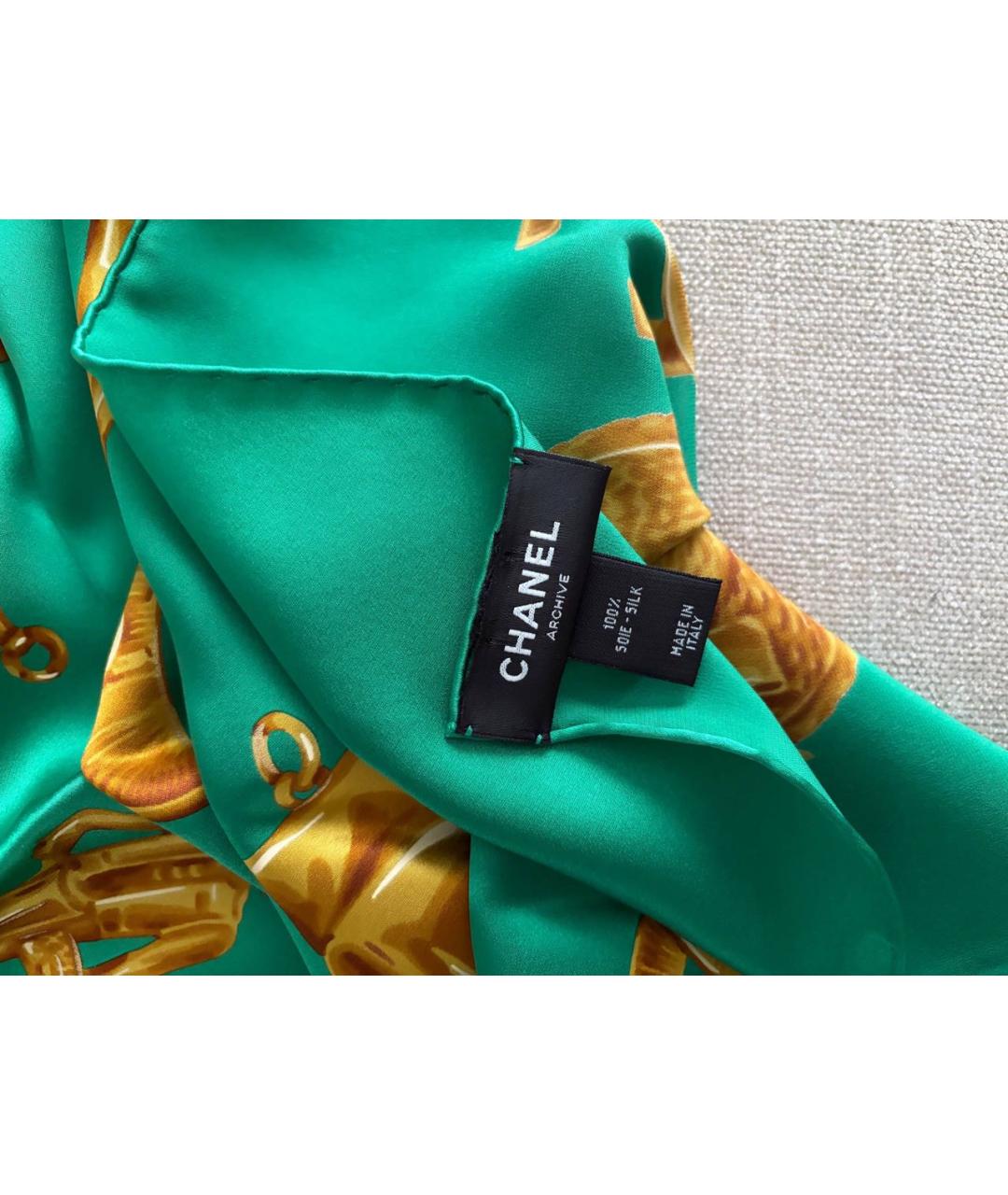 CHANEL Зеленый шелковый платок, фото 2