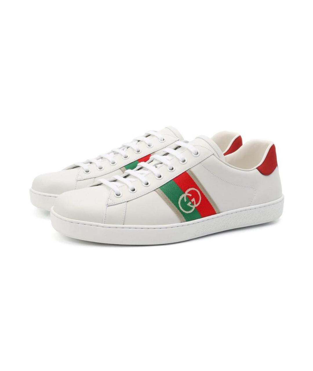 GUCCI Белые кожаные низкие кроссовки / кеды, фото 2