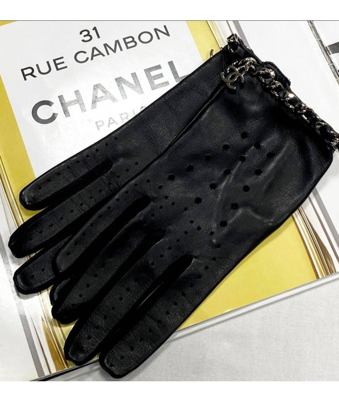CHANEL Черные кожаные перчатки, фото 6