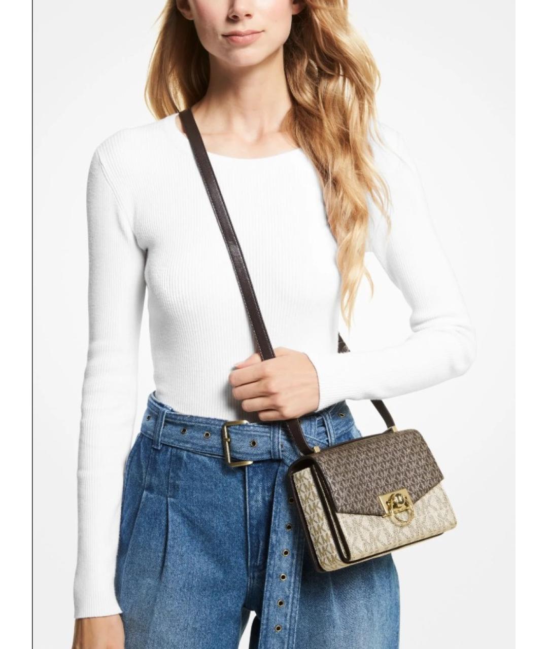 MICHAEL KORS Бежевая кожаная сумка через плечо, фото 8