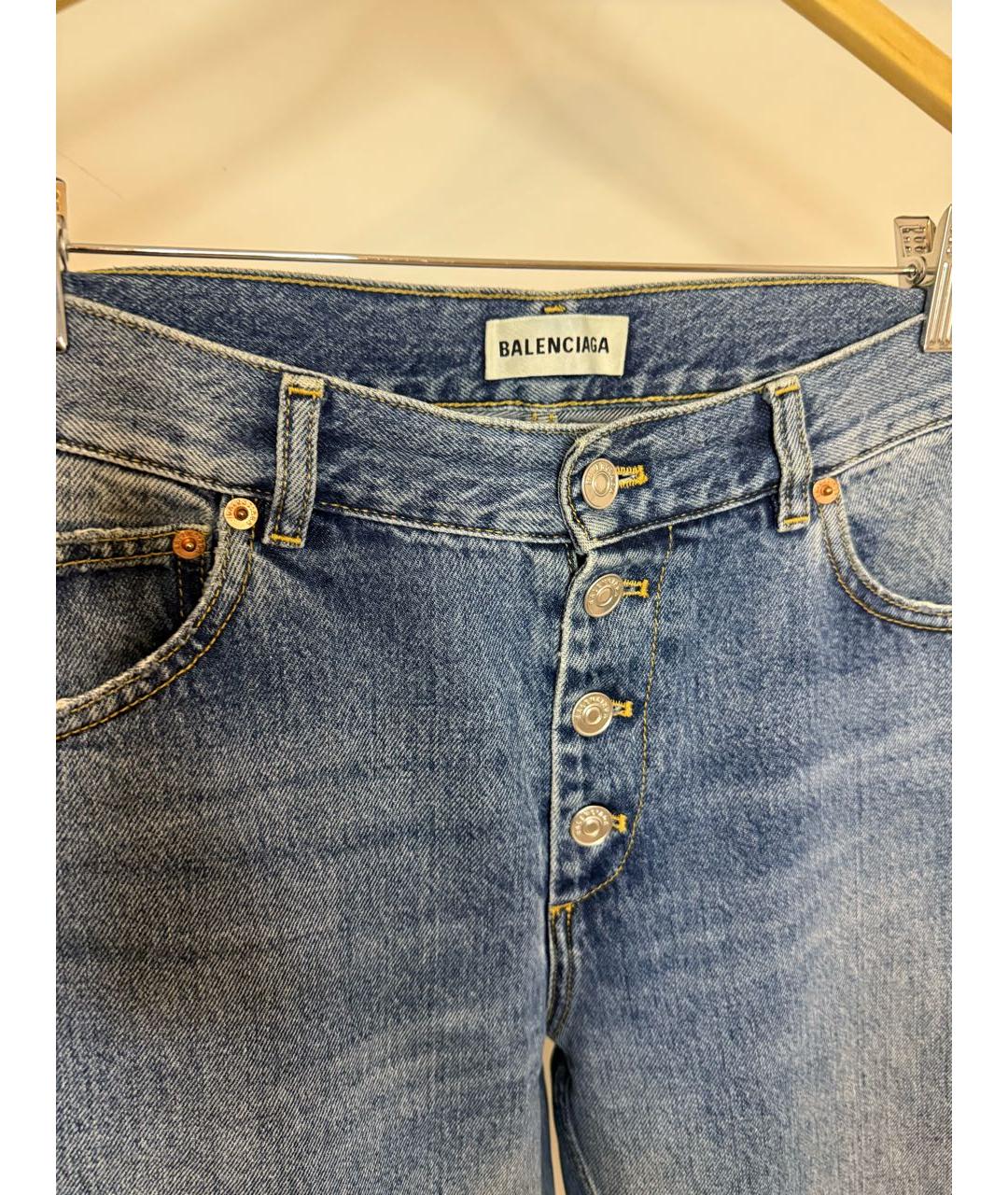 BALENCIAGA Голубые хлопко-эластановые джинсы слим, фото 2