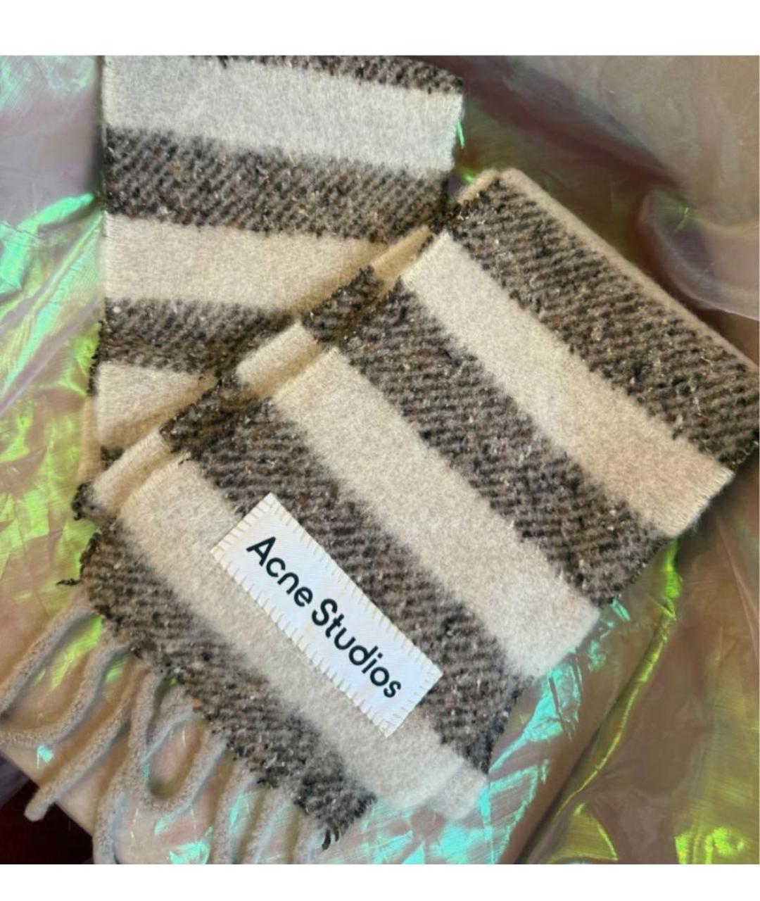 ACNE STUDIOS Коричневый шерстяной шарф, фото 2