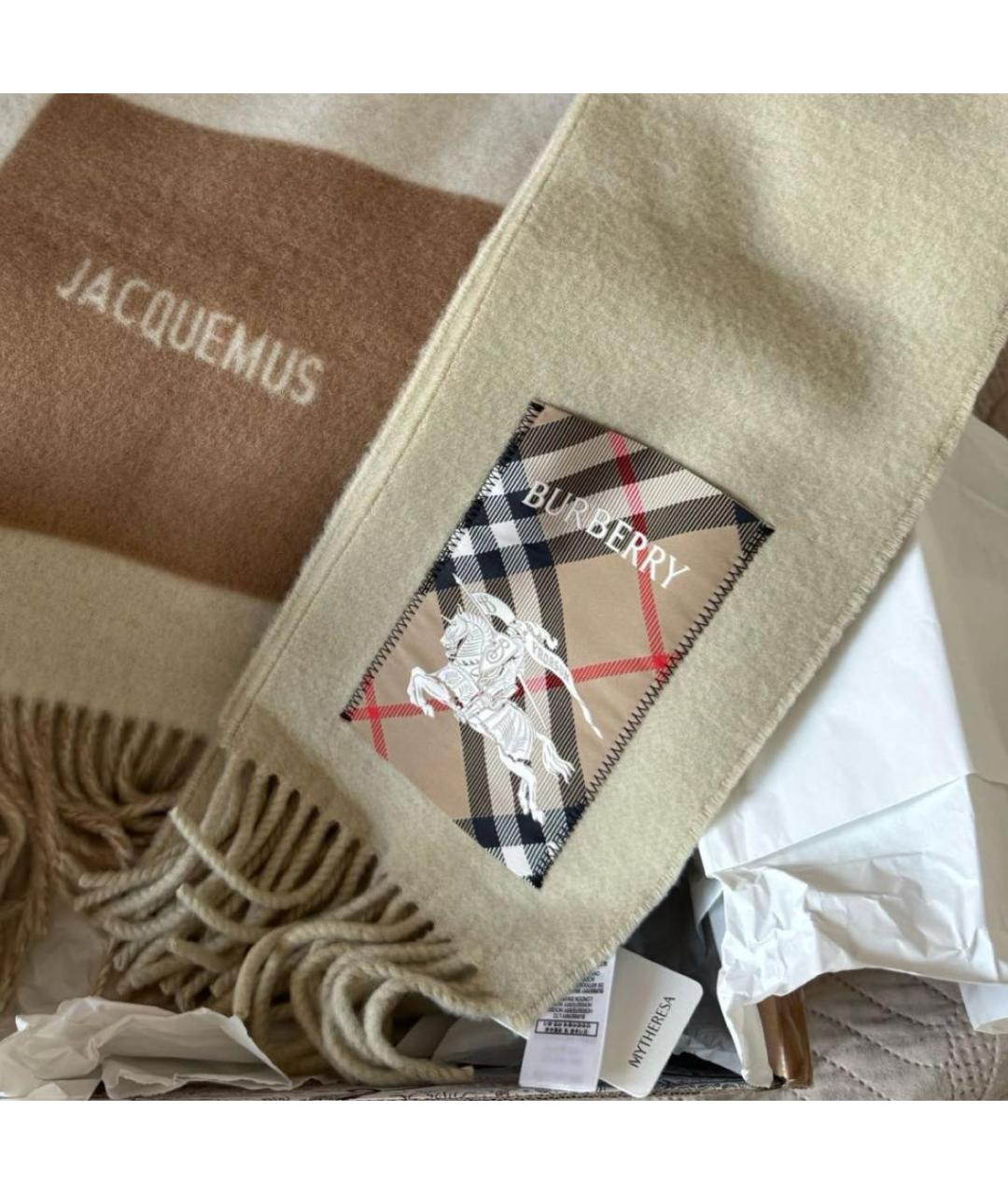 BURBERRY Бежевый шерстяной шарф, фото 4