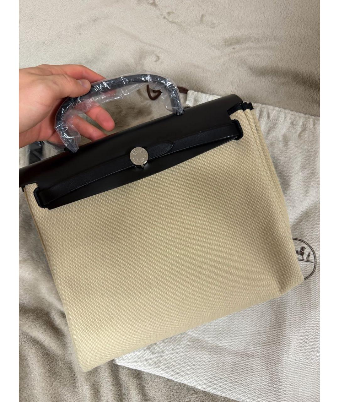 HERMES Бежевая тканевая сумка через плечо, фото 5