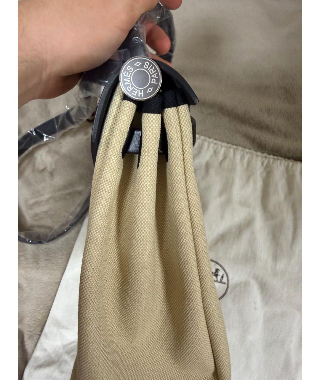 HERMES Бежевая тканевая сумка через плечо, фото 3