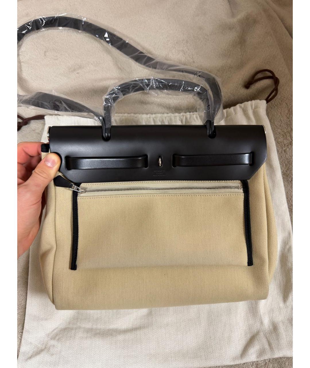 HERMES Бежевая тканевая сумка через плечо, фото 2